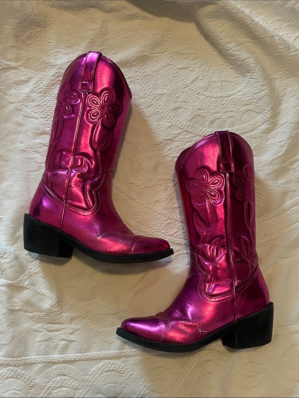 Steve Madden Metallic Heeled Cowboy Boots, Hot Pink, size 1
